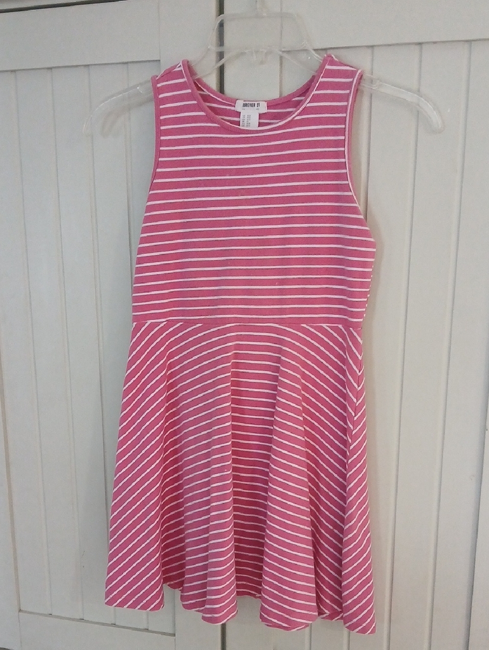 Forever 21 Girls Pink & White Striped Sleeveless Fit-and-Flare Dress Size 9/10